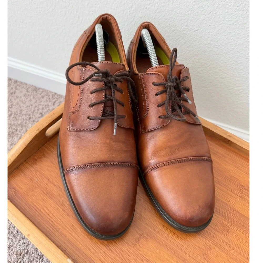 Florsheim Mens 11578-221 Cognac Brown Leather Cap Toe Comfortech Derby Shoes 11D